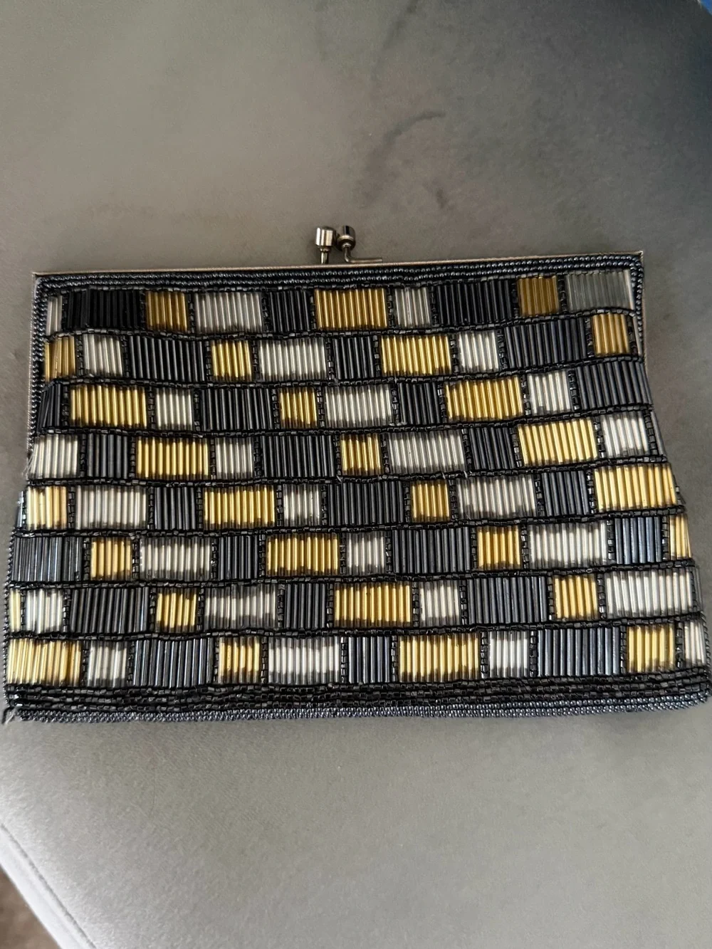 Beaded Metallic Gold & Silver Evening Shoulder Bag